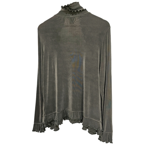 Boston Proper Open Front Ruffled Knit Cardigan Womens Green Size Medium Casual - Picture 4 of 10